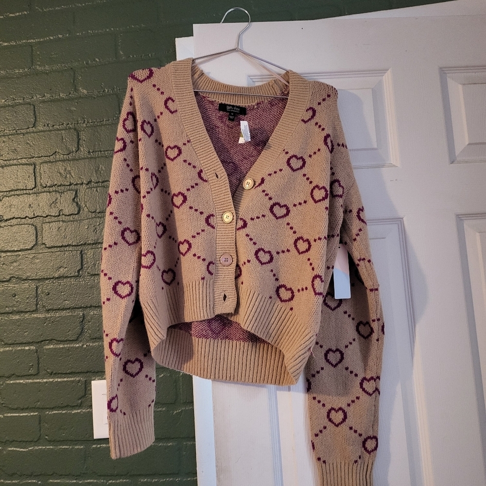 NWT purple heart tan cardigan- women's size M